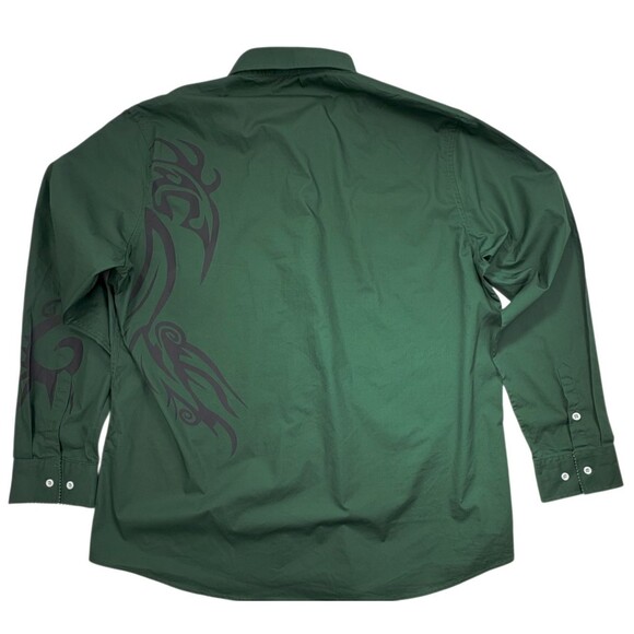 NWT Y2K 90s Coofandy Tribal Big Bold Graphic Button Flip Cuff Shirt Green 2XL - Picture 11 of 16